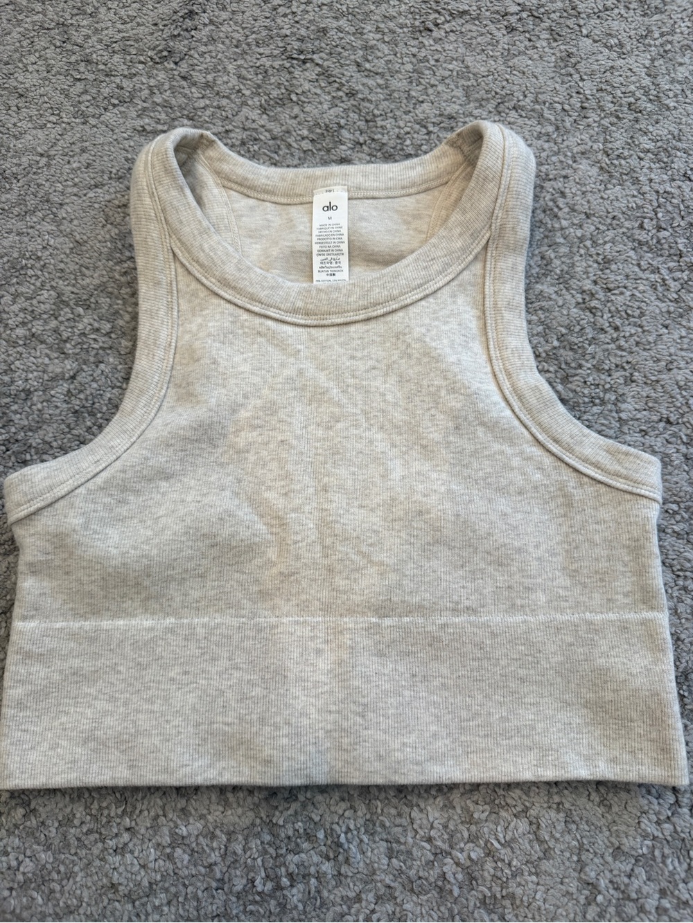 Alo Yoga Ribbed Cropped Tank Top Women’s Size M Beige Athletic Crop Top - Picture 3 of 5